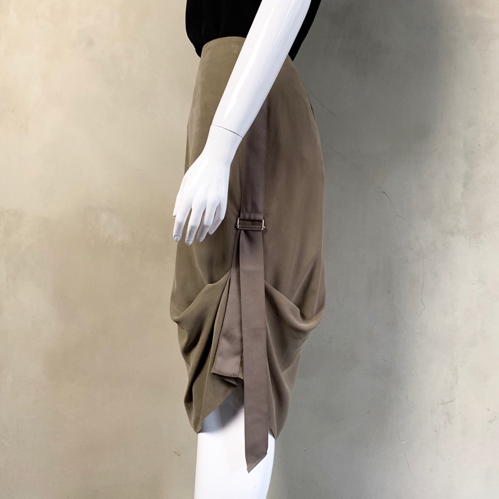 Army Green Pencil Skirt w/ Cinched Side Detail - Picture 4 of 8